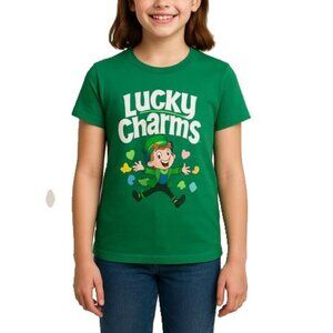 Lucky Charms Cereal Graphic T-Shirt Short Sleeves Crew Neck Green Large 10-12